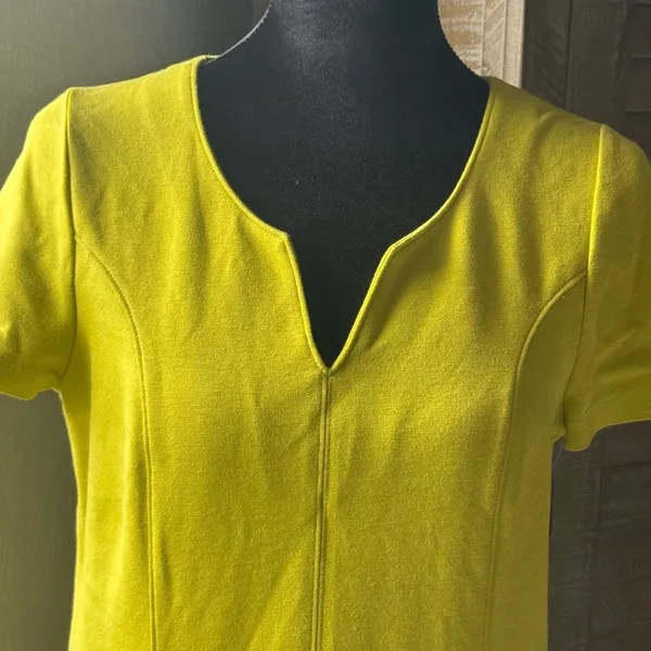 Boden Womens Chartreuse Yellow Shift Dress‎ Notch Neck Pockets US 4R - Image 4