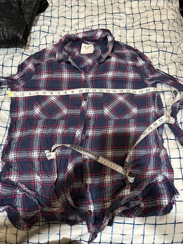 Abercrombie & Fitch Blue and Red Plaid Flannel Shirt - Image 5