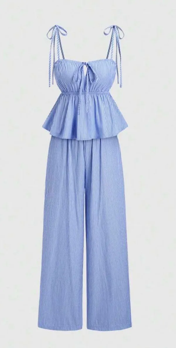 SheIn Blue and white striped babydoll 2 piece set - Image 4