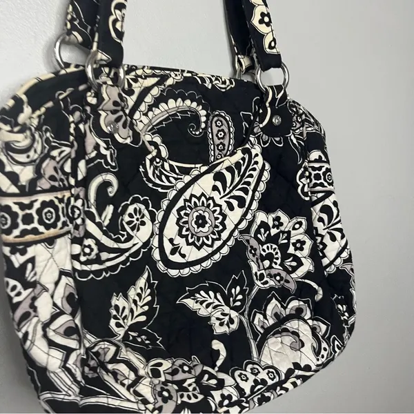 Vera Bradley Midnight Paisley Cotten Toggle Tote Black White Paisley Shoulder - Image 3