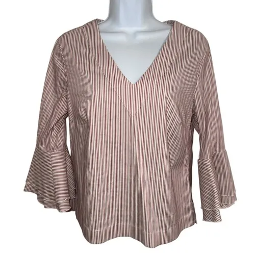 WHITE HOUSE BLACK MARKET Carmen Candy Stripe Belled Sleeve Blouse‎ NWOT Size 6 - Image 2