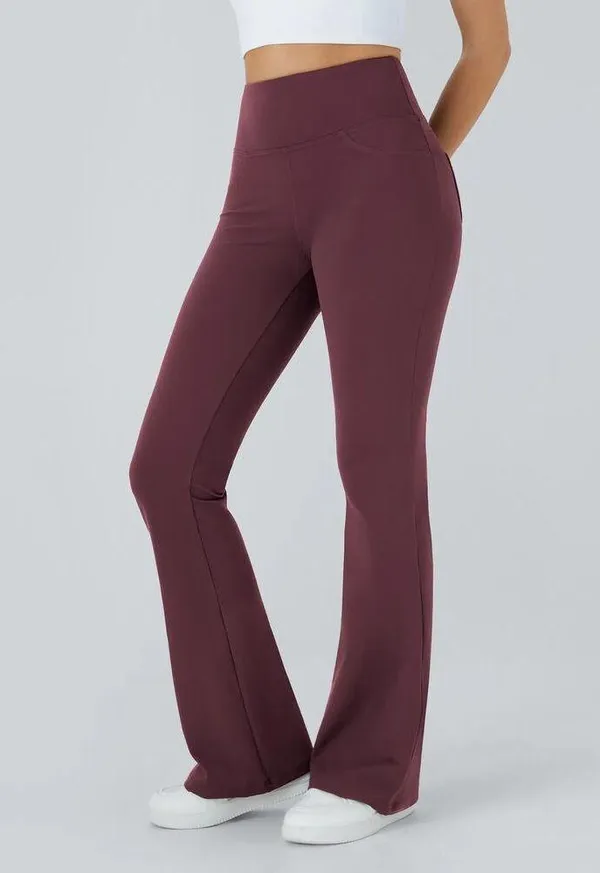 Halara High Waisted Pilates Flare Yoga Casual Stretch Red Mahogany Leggings XL - Image 6