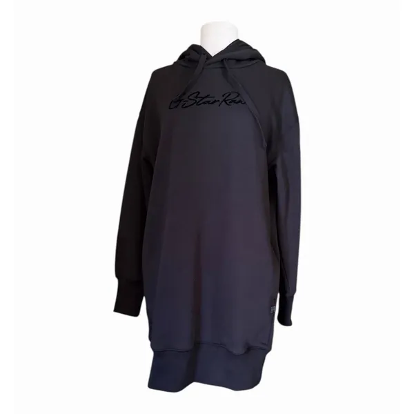 G-Star RAW Black Logo Hoodie Sweatshirt Dress NWT Women’s Extra Small Streetwear - Image 3