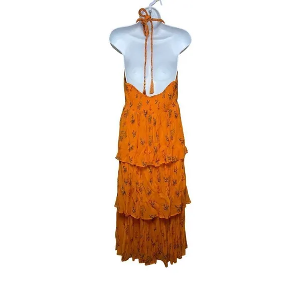 Anthropologie Guapa Pamela Orange Floral Midi Halter Dress Sz. 8 - Image 4