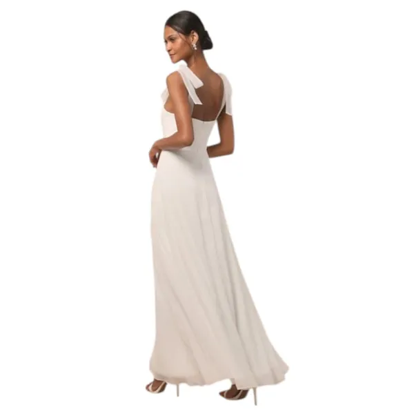Lulus White Chiffon Tie-Sleeve Wedding Dress NWT Size Small White Formal Dress - Image 2
