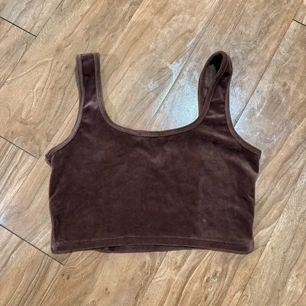 Brown Velvet Women's Top Size L - Image 2