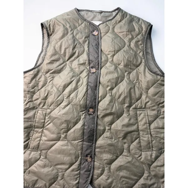 ASOS DESIGN Womens Quilted Vest Olive Green Onion Stitch Button Front Pockets XL - Image 5