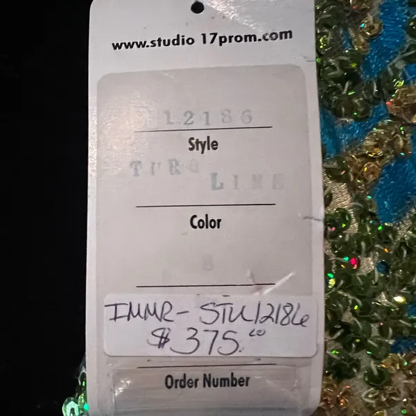 NWT Studio 17 House of Wu Lime Turquoise Gold Strapless Gown 8 - Image 6
