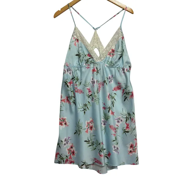 Apt 9 Slip Dress Light Blue‎ Floral Satin Lace Trim Clubwear Festival Coquette M - Image 3