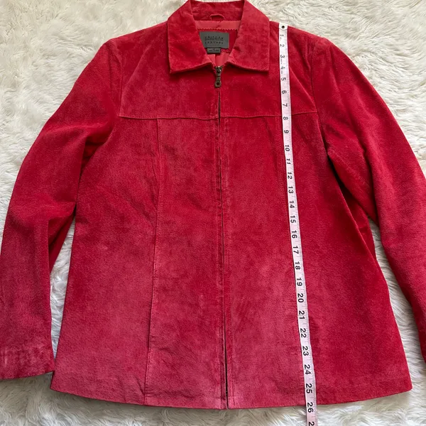Vintage Uniform Jacket 100% Leather Suede Zip Up Red 8 - Image 10