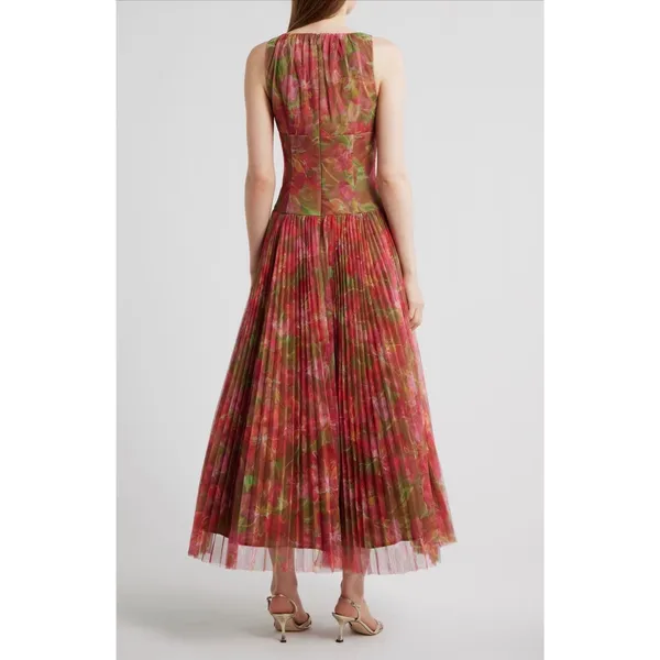 Hutch Eliana Floral Pleated Gown Red Olive Watercolor NWT Size 4 - Image 2
