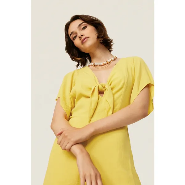 Louna Tie Romper Women's XL Yellow Mustard Short Flutter Sleeve V-Neck RTR - Image 11