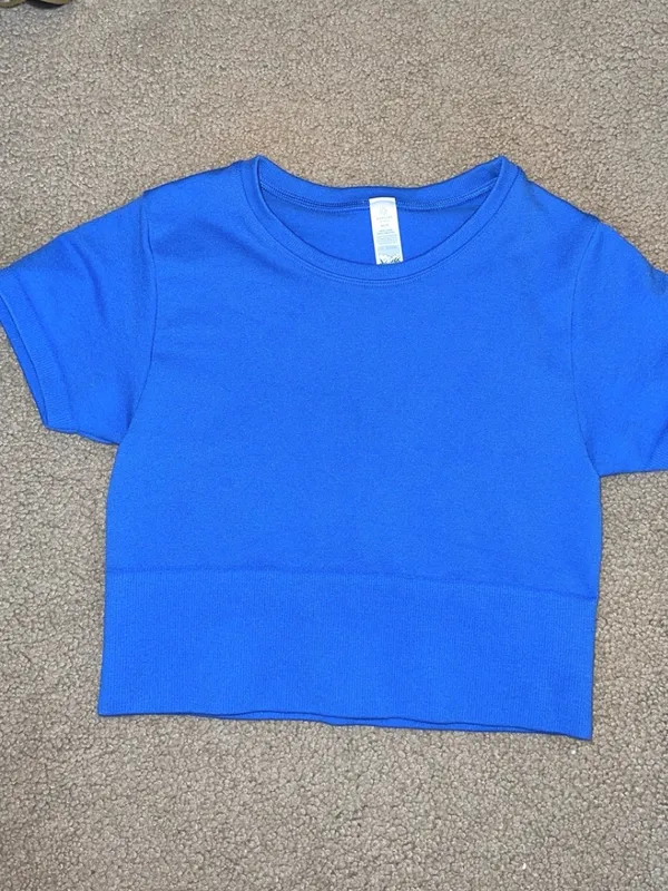Aerie Women's Royal Blue Ribbed Crop Tee - Image 3