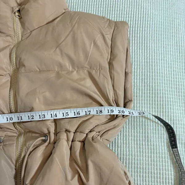 ELLEVEN Beige Puffer Vest with Waist Fit Tan Size M - Image 5