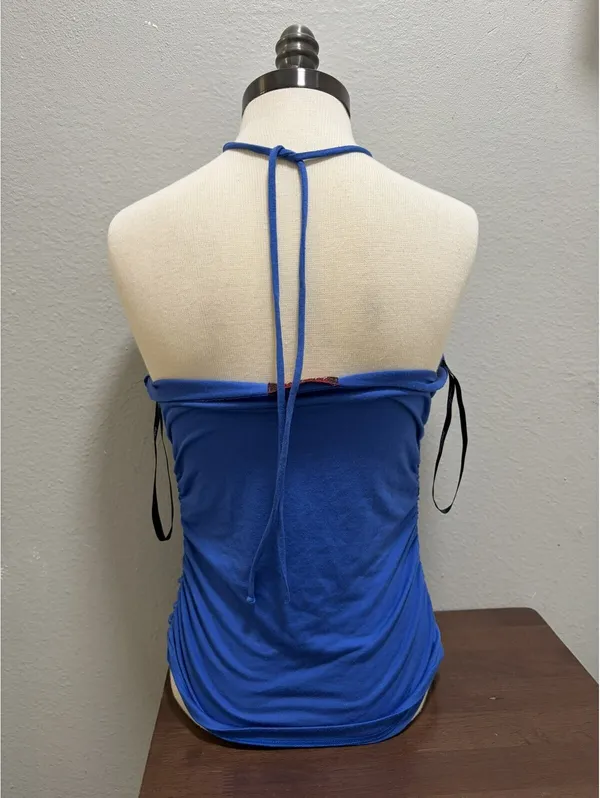 Y2K Rare Vintage Baby Phat Blue Tie Neck Halter Top Sz M - Image 3