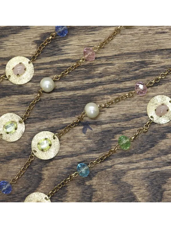 NWT Erica Lyons Womens Long Beaded Coin Doubled Necklace Gold Multi 33.5" + 3" - Image 3