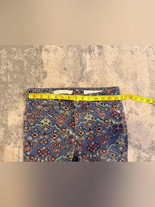 Anthropologie Blue Corduroy Mosaic Printed Skinny Jeans - Image 6