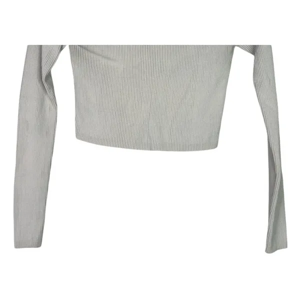 Zara Cropped V Neck Long Sleeve Fitted Ribbed Knit Button Down Sweater XS Beige - Image 6