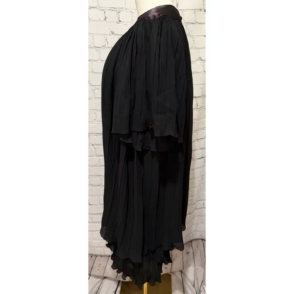 Vintage Black Pleated Dress Short Sleeves and Contrasting Layered Satin 11/12 - Image 3