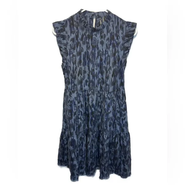 Anthropologie Jenee Tiered Tunic Dress Blue Leopard Print Sz XS - Image 2