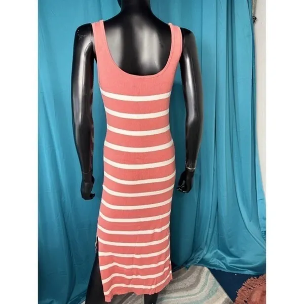 Time and Tru Coral Pink White‎ Striped Ribbed Knit Maxi Dress Sleeveless Small 6 - Image 3