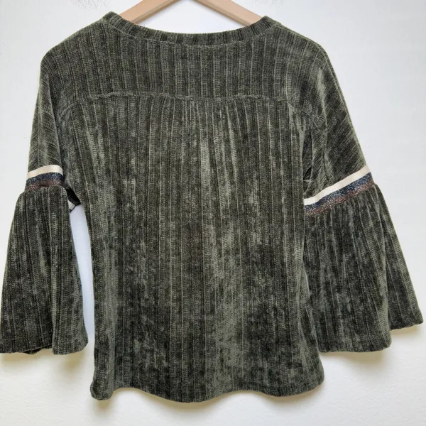 THML Women Chenile Knit‎ Sweater XS Green Boho Western Ribbed Bell Sleeve Preppy - Image 8
