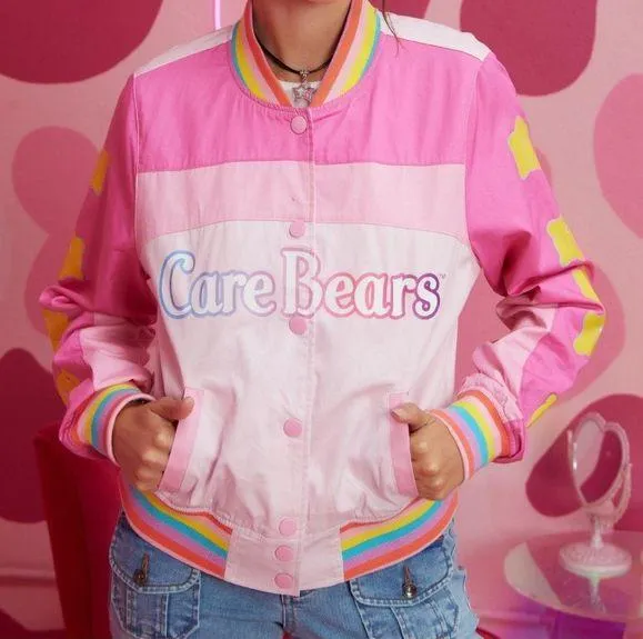 Hot Topic CARE BEARS Rainbow Varsity Bomber Racing Jacket Girls Juniors Size Medium NEW - Image 2