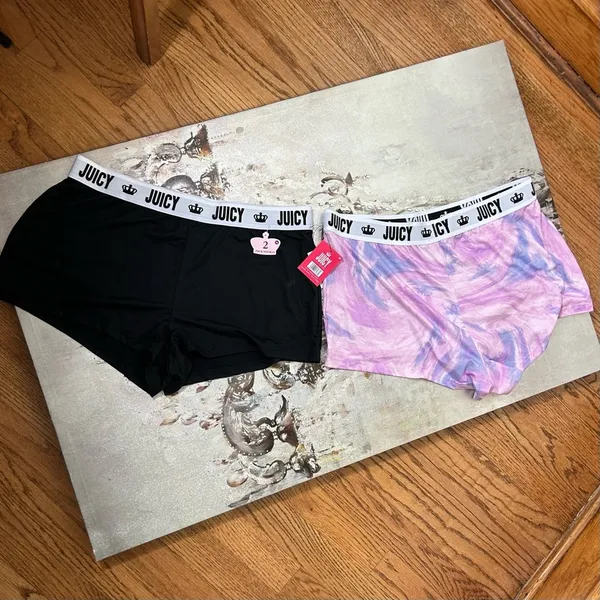 Juicy Couture | 2 Set Shorts Black & Lilac Swirl NWT Size M - Image 8
