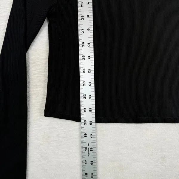Reformation Black Ribbed Mock Neck Cropped Long Sleeve Top Small Made in USA - Image 4