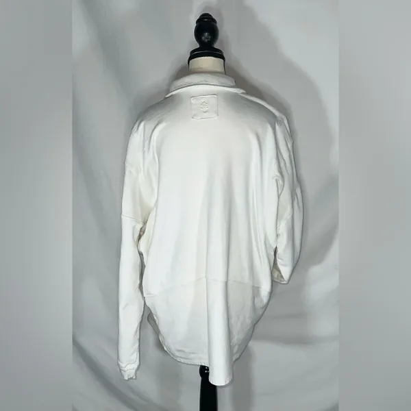 FP Movement Free People White French Terry V-Neck Oversized Polo Sweatshirt Lg - Image 9
