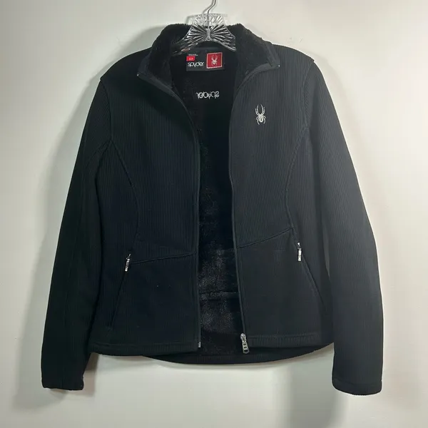 Spyder Womens Black‎ Waffle Knit Full Zip Faux Fur Lined Sweater Jacket Small - Image 3