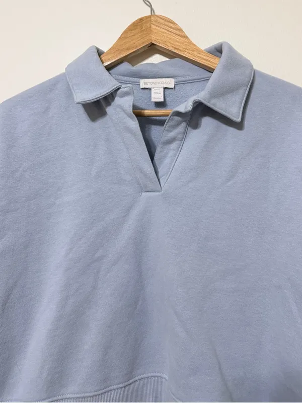 Beyond Yoga LuxeFleece Collared Sweatshirt Size Small Blue Sweater - Image 4
