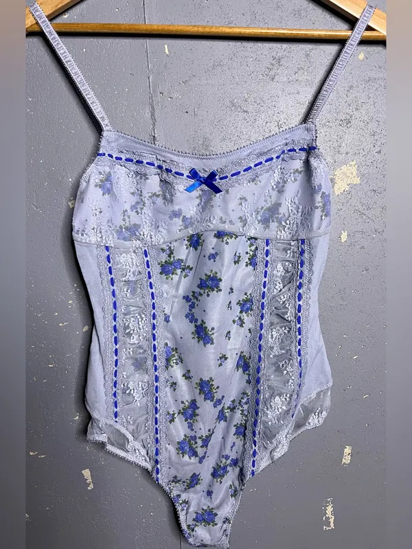 FREE PEOPLE Sara Corset Bodysuit in Blue Combo in Size Medium. - Image 4