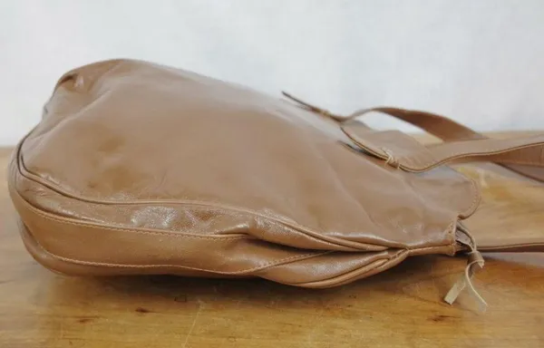 Vintage Italian Made Brown Leather Tote Style Embroidered Shoulder Bag - Image 3