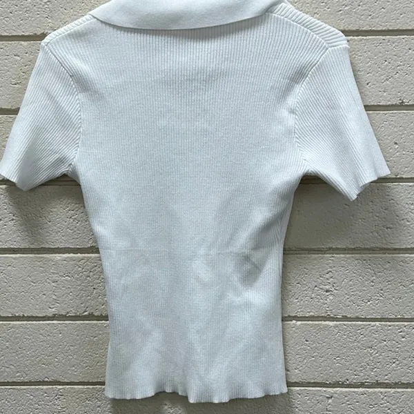 White Collared Ribbed Top size S - Image 6