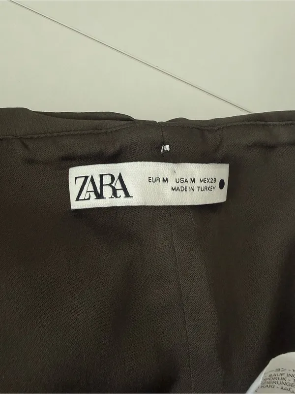 Zara Satin Effect Draped Halter Cropped Top in Dark Khaki Medium - Image 3