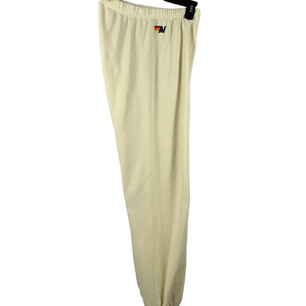 Aviator Nation Rainbow Lightning Bolt Sweatpants Joggers Cream Vintage White XL - Image 3