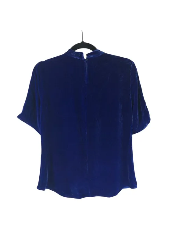 Eileen Fisher Womens Velvet Royal Blue Top XXS Rayon/Silk Mock Neck Short Sleeve - Image 2