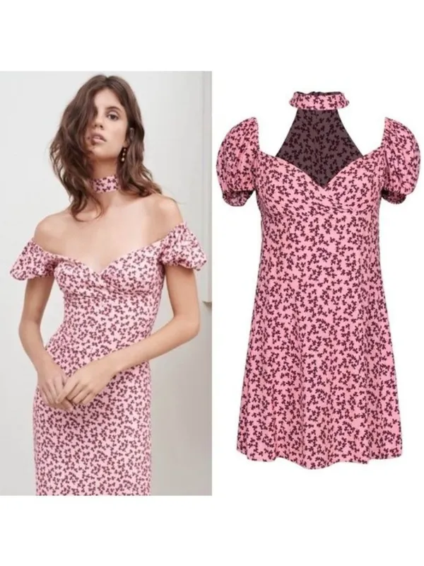 Alexis Loele Off The Shoulder Halter Mini Dress S Pink Clover Choker Draped - Image 2