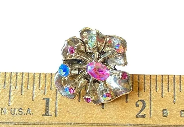 Betsey Johnson Blooming Flower Iridescent Rhinestone Blues Greens Earrings Fairy - Image 6