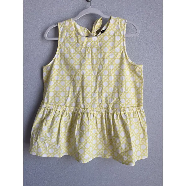 Ann Taylor Rattan Peplum Top Lemon Twist Yellow White Tie Back Bow Preppy Size M - Image 6