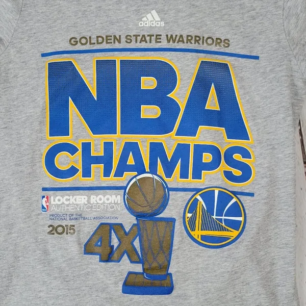 Adidas Golden State Warriors NBA Champs 2015 Graphic‎ T Shirt Womens Medium Gray - Image 5