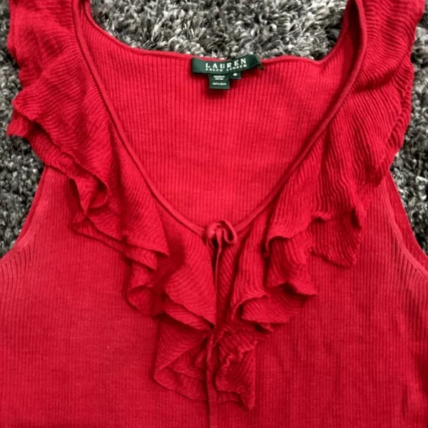 Lauren Ralph Lauren Ruffle Detail Tank Top Blouse in Red, Size M​​​​​ - Image 2