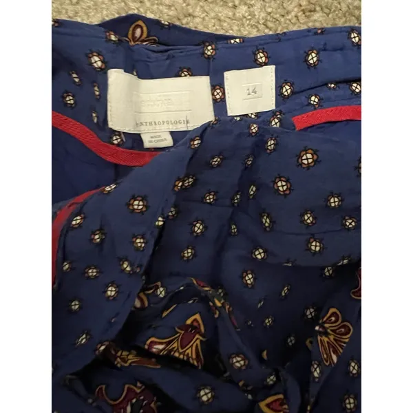 EttiTwa By Anthropologie Printed patterned Wide-Leg Trouser Pants size 14 Blue - Image 8