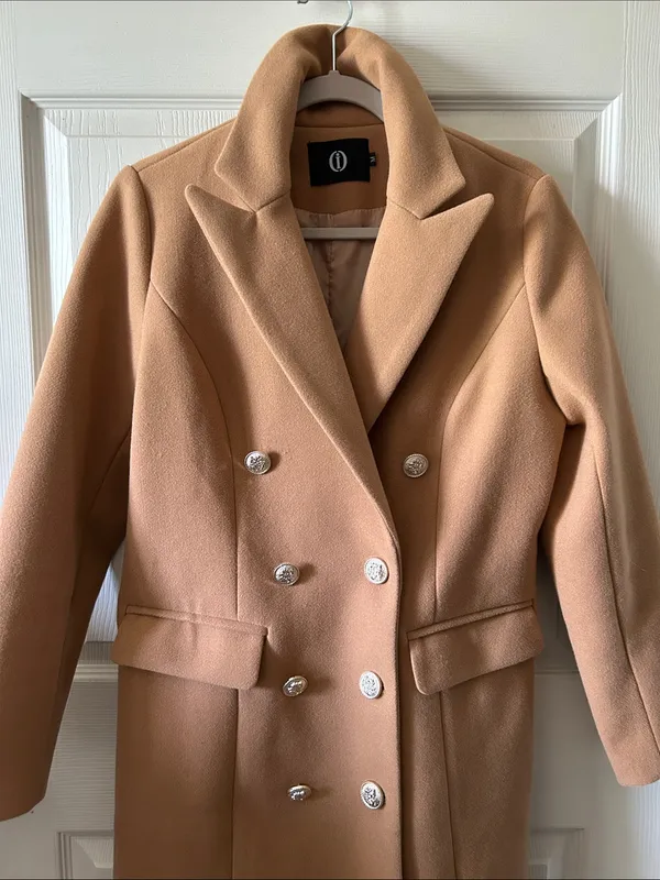 Khaki Camel Autumn Peacoat Trench Coat Long Jacket Wool Blend Sz M (8-10) - Image 8