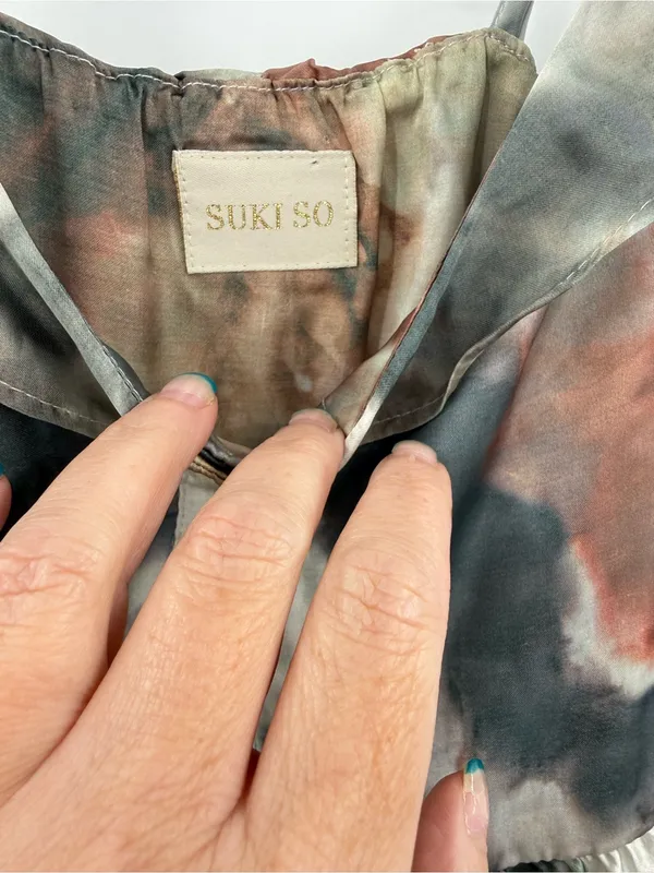 Suki So‎ Juliet Earth Toned Watercolor High-Low Ruffled Dress Size Small - Image 3