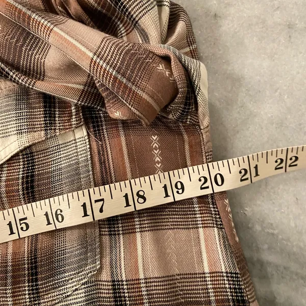 Jane & Delancey Size S Brown Plaid Flannel Western Pearl Snap Front Shirt - Image 8