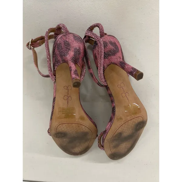 Jessica Simpson sz9 pink jewel rhinestone animal print cheetah heels open toe - Image 6