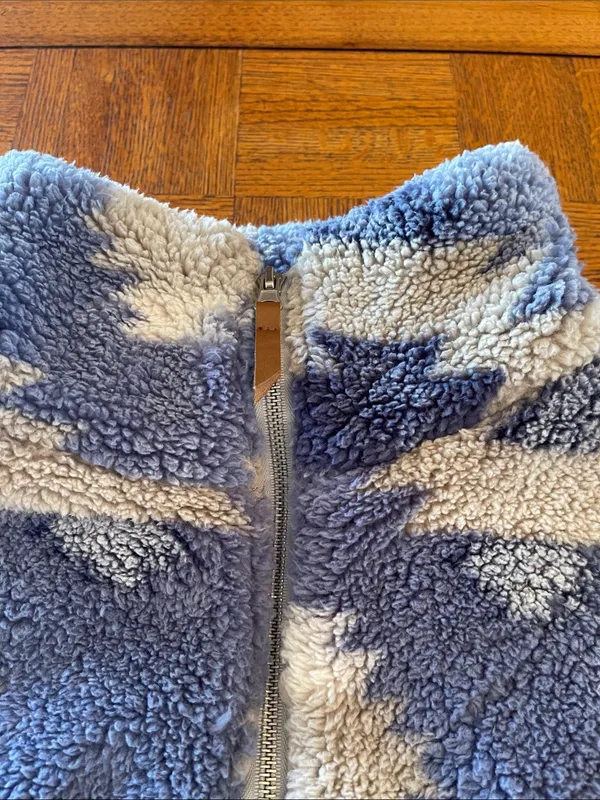 Thread & Supply Light Blue and Cream Sherpa Zip Hoodie M - Image 3