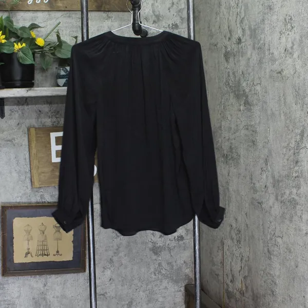 Nine West Womens Woven Pleat Neck Tie Woven Blouse Shirt Top WL11W005PP2 Black S - Image 2